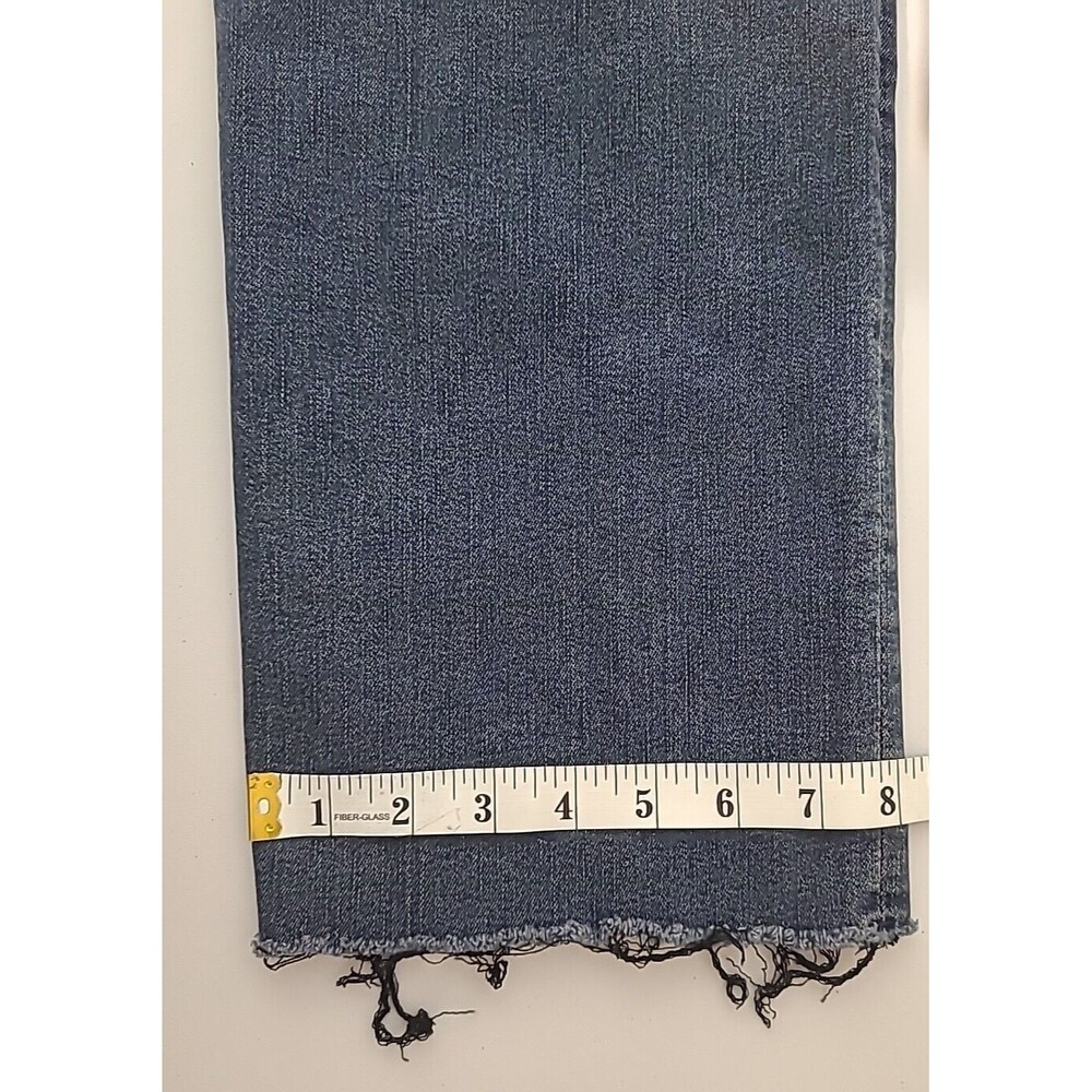 Womens High Rise Crop Jeans Straight Medium Dark Wash Distressed Raw Hem Size 12 - Picture 11 of 12